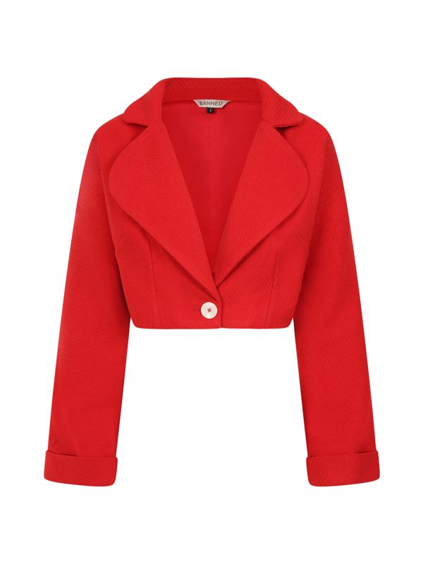 Banned Marilyn 50s Cropped Jacket - Vintage Style Wide Collar Jacket-Red