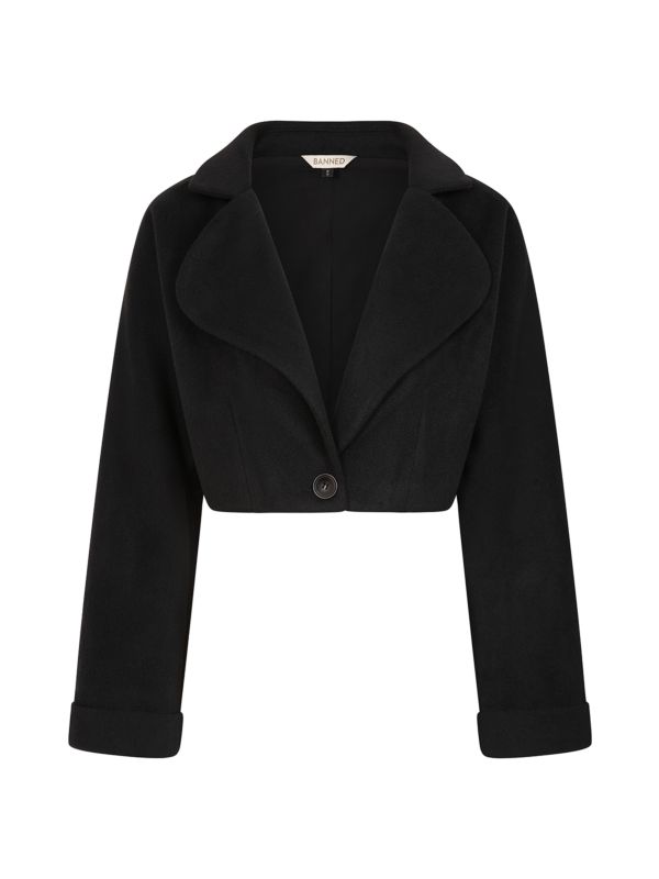 Banned Marilyn 50s Cropped Jacket - Vintage Style Wide Collar Jacket-Black