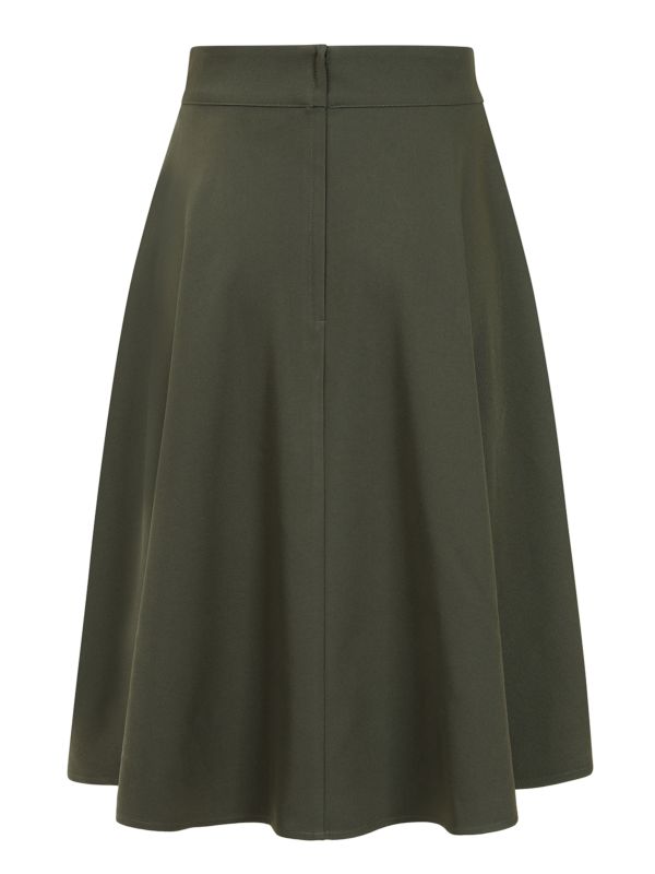 Banned Retro Book Club Swing Skirt with Button and faux flap pocket details-Green