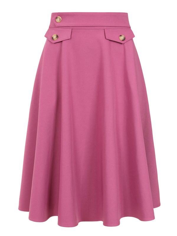 Banned Retro Book Club Swing Skirt with Button and faux flap pocket details-Pink