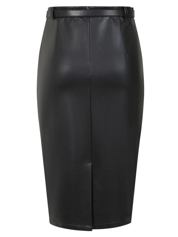Banned Ada PU Pencil Skirt - 50s Style Secretary Vegan Leather Skirt-Black