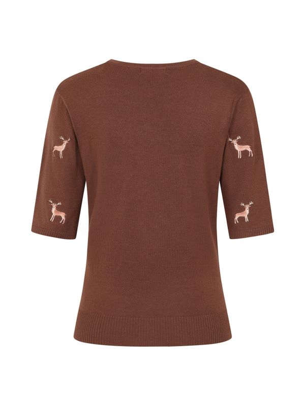 1950's Banned Ruby Sweet Deer Jumper - Vintage Style Reindeer Pattern Knit Sweater-Brown