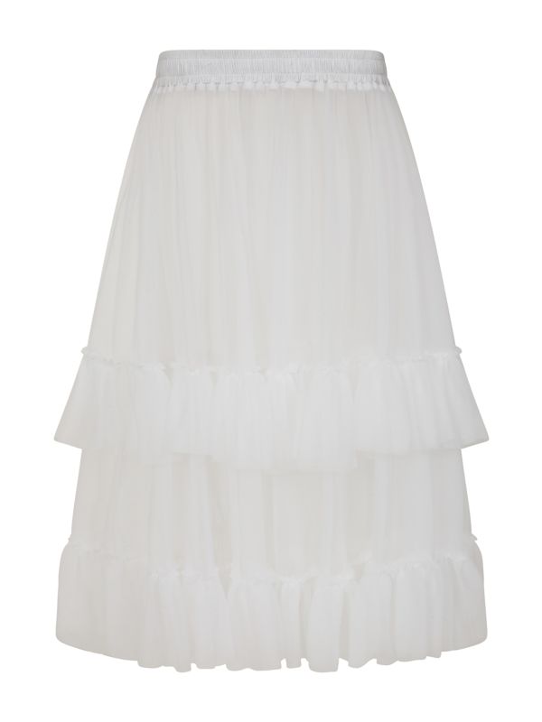 Banned Mia Single Layer Petticoat - 50s Style Double Frill Soft Mesh Underskirt-White