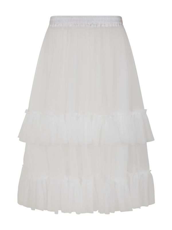 Banned Mia Single Layer Petticoat - 50s Style Double Frill Soft Mesh Underskirt-White