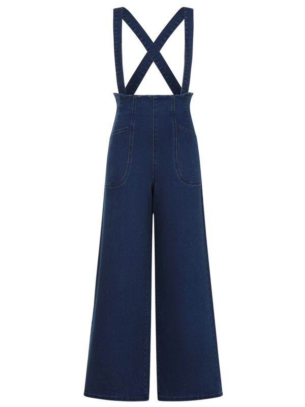 Banned Retro Jolene 50s High Waist Suspender Jeans-Denim/Blue
