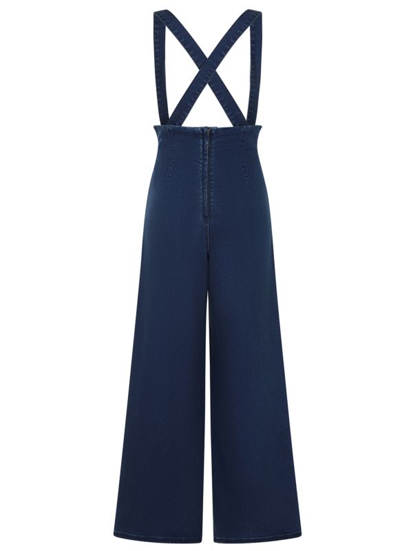 Banned Retro Jolene 50s High Waist Suspender Jeans-Denim/Blue