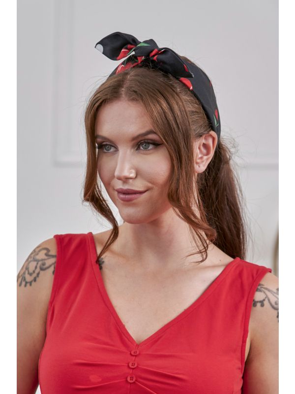 Banned Retro Cherries and Bow Bandana-Black