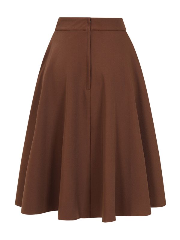 Banned Retro Book Club Swing Skirt with Button and faux flap pocket details-Brown