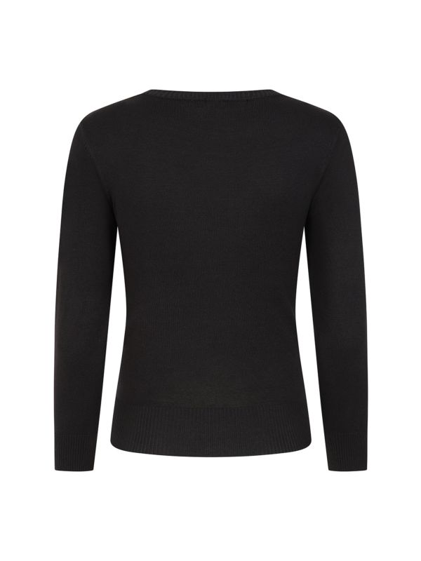 Banned Bella Bow Knit Jumper - 50s Style Keyhole Collar Sweater-Black