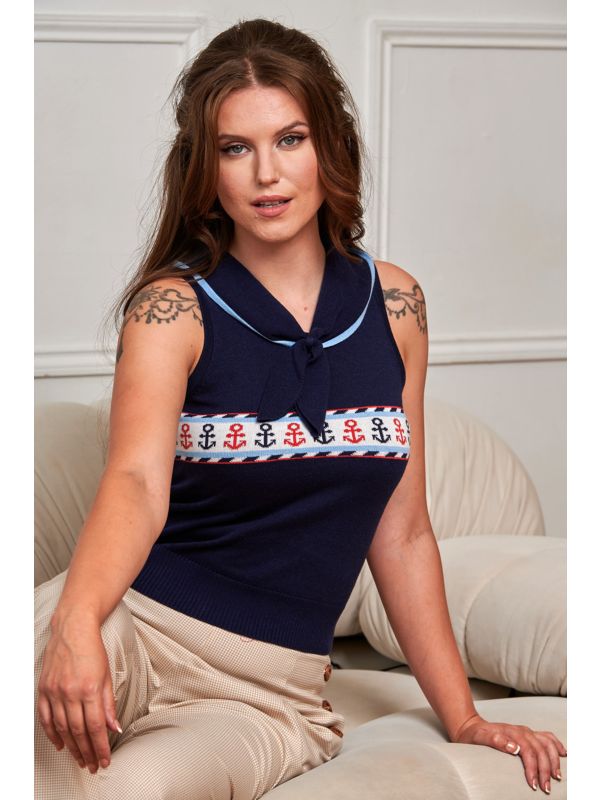 Banned Rockabilly Sailor Sophie Knitted Jumper-Navy