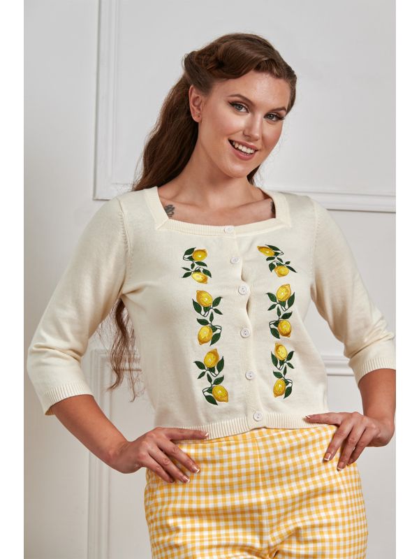 Banned Retro 50s Marla Lemon Cardigan-Ivory