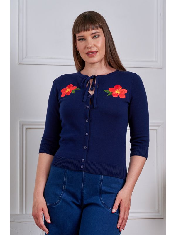Banned Retro 50s Fei Tropical Summer Cardigan-Navy