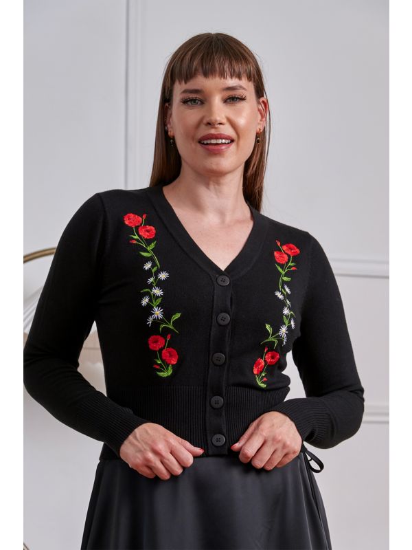 Banned 50s Nara Froses And Daisies Cardigan-Black