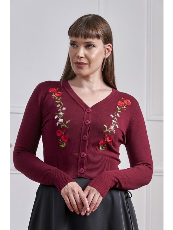 Banned 50s Nara Froses And Daisies Cardigan-Burgundy
