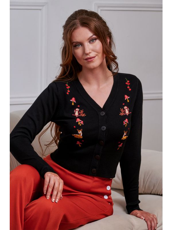 Banned 50s Nara Forest Friend Cardigan-Black