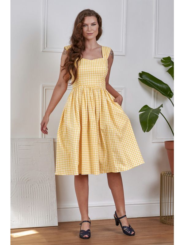 Banned Retro 50s Eliza Gingham Swing Dress-Yellow