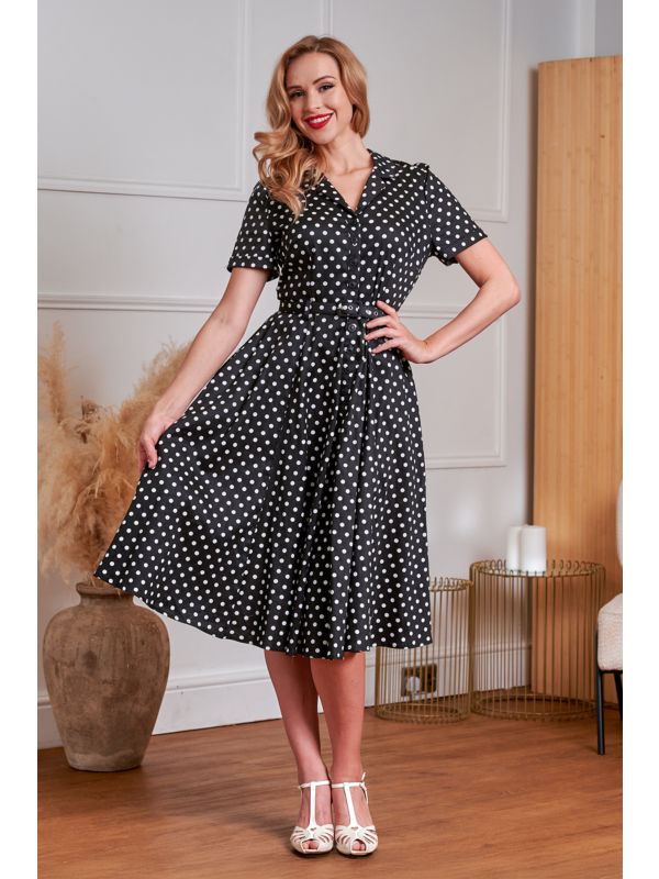 Banned Retro 50s Bella Polka Dot Swing Full Circle Dress-Black