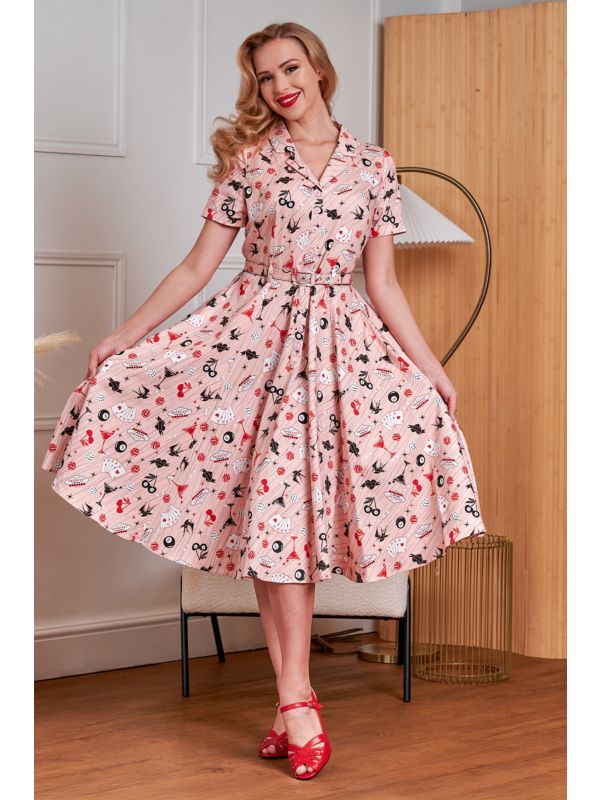 Banned Retro 50s Bella Viva Las Vegas Swing Dress-Pink
