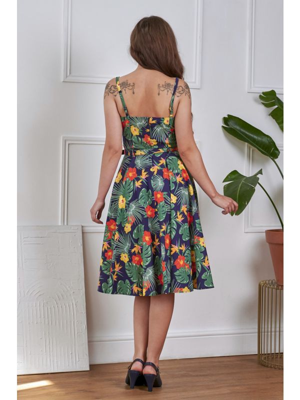 Banned Retro 50s Morena Tropical Summer Sarong Swing Dress-Navy