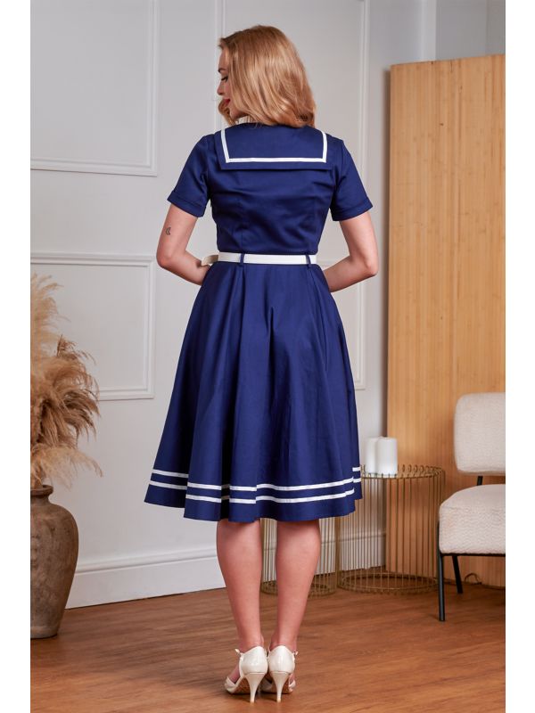 Banned Retro 50s Ambra Nautical Swing Dress-Navy