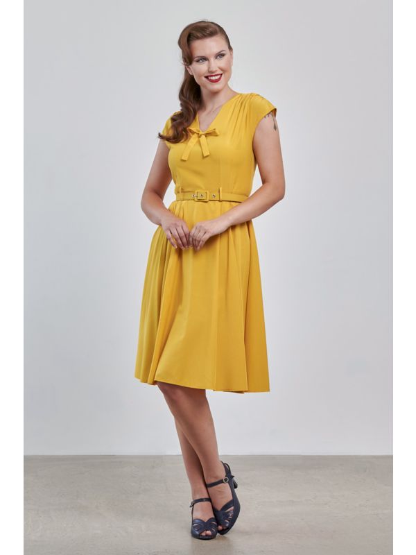 Banned Retro 40s Holly Flared Dress-Yellow