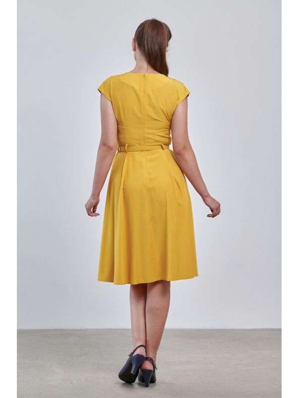 Banned Retro 40s Holly Flared Dress-Yellow