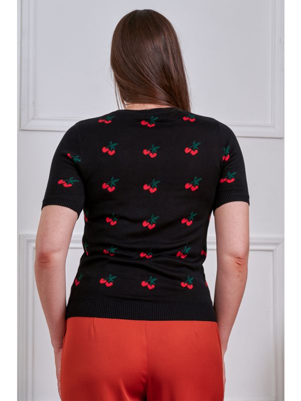 Banned Retro 50s Sonia Fair Isle Cherry Top-Black