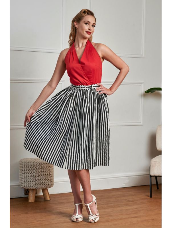 Banned Retro 50s Mila Striped Circle Swing Skirt And-Black/White