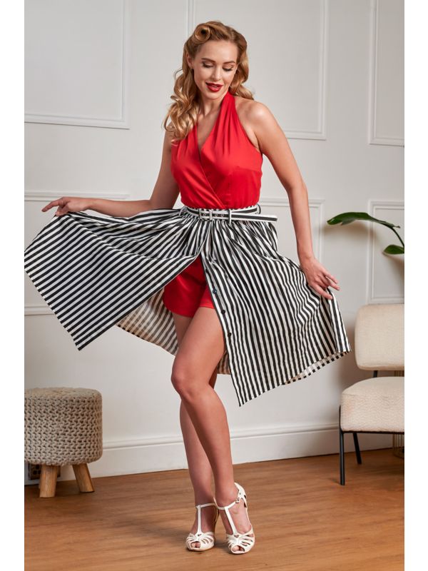 Banned Retro 50s Mila Striped Circle Swing Skirt And-Black/White