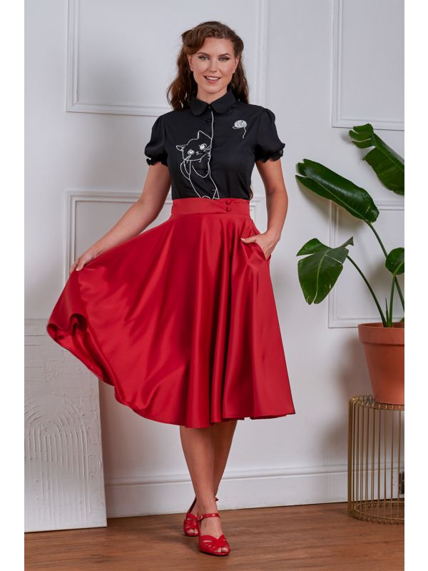 BANNED Legacy 1950s Circle Panel Skirt | Vintage Style Swing Skirt-Red