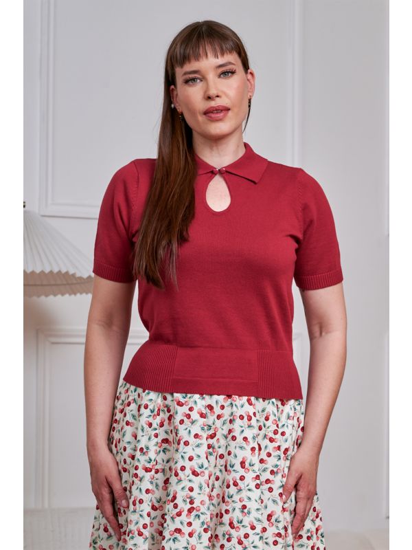 Banned Retro 40s Rosanna Knitted Top-Burgundy