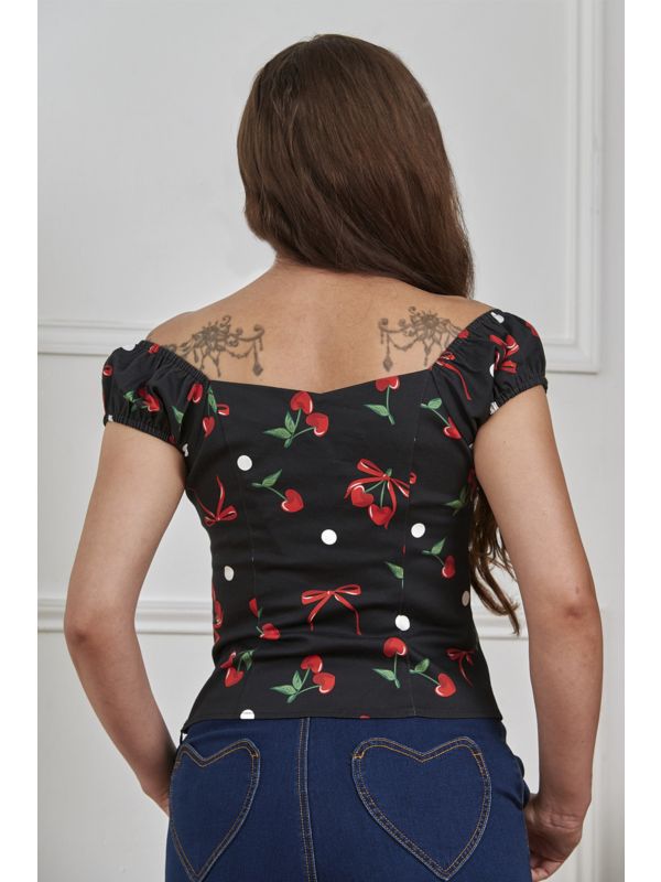 Banned Retro 50s Babe Cherries And Bows Top-Black
