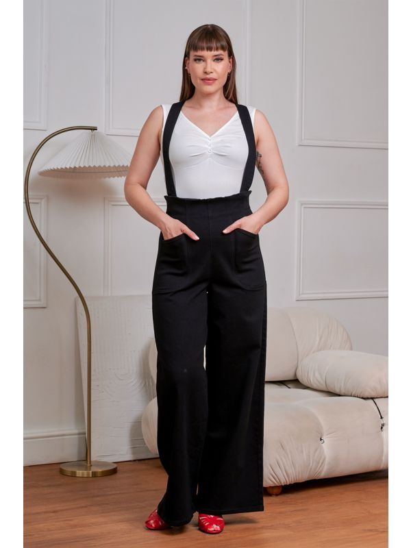 Banned Retro Jolene 50s High Waist Suspender Jeans-Black