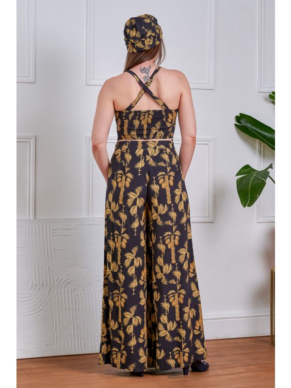 Banned Retro 40s Elizabeth Palazzo Golden Hour Palm Trousers-Black