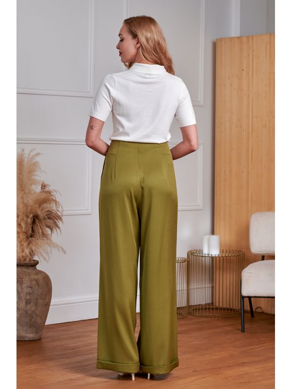 Ottavia 40s Classic Trousers With Buttons On Side-Olive