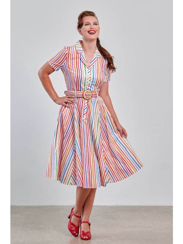 Banned Retro 50s Bella Multi Stripe Swing Full Circle Dress-Multicolor