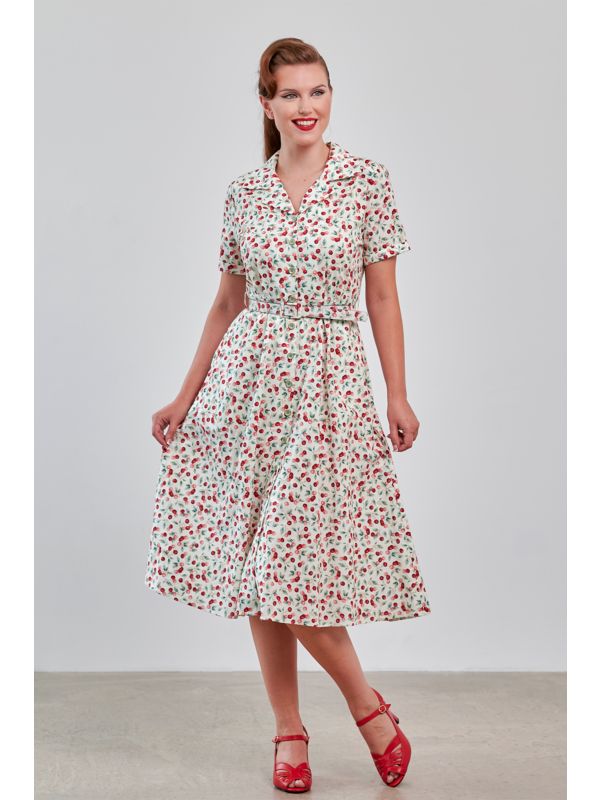 Banned Retro 40s Kate Cherry Dress-Cream