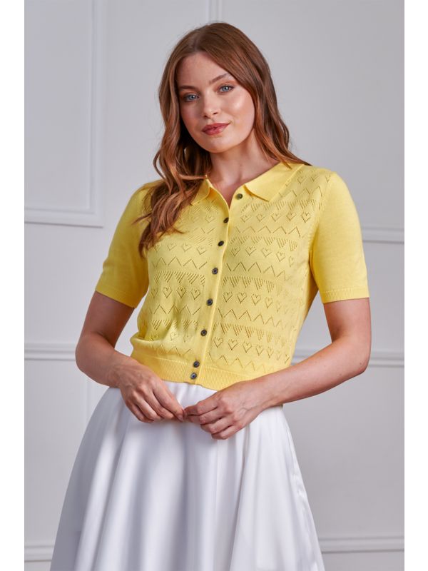 Banned Retro 50s Hearts Waves Cardigan-Yellow
