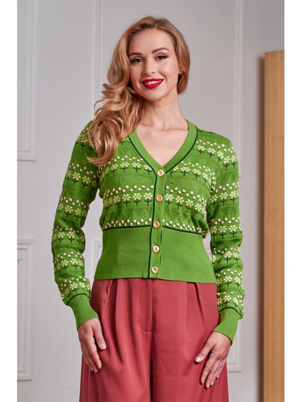 Banned Retro Kitty Bloom Cardigan-Green