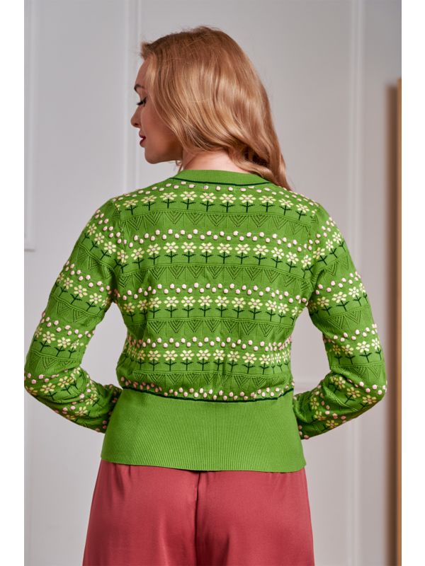 Banned Retro Kitty Bloom Cardigan-Green