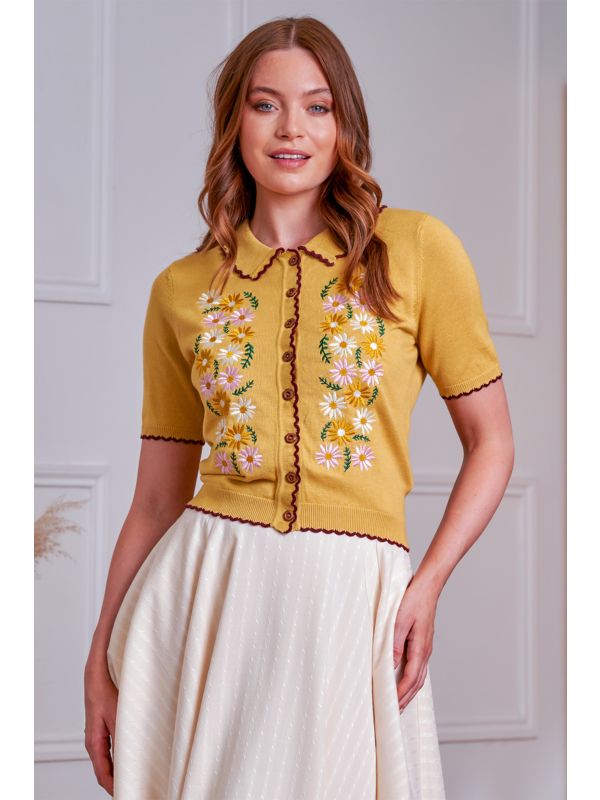 Banned Retro 50s Penny Flower Cardigan-Yellow