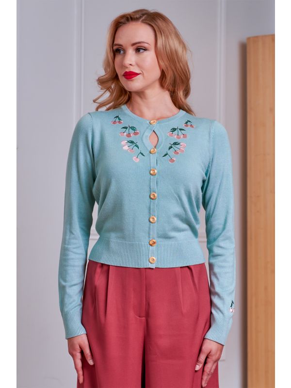 Banned Retro 50s Heritage Cherry Cardigan-Blue