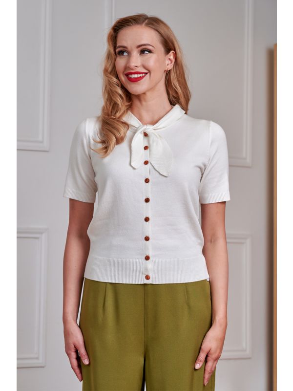 Banned Retro 50s Katy Summer Knot Cardigan-Cream
