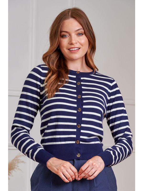 Banned Retro 50s Nautical Cardigan-Navy/White