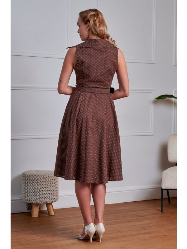 Banned Retro 50s Sky Polka Wrap Dress-Brown