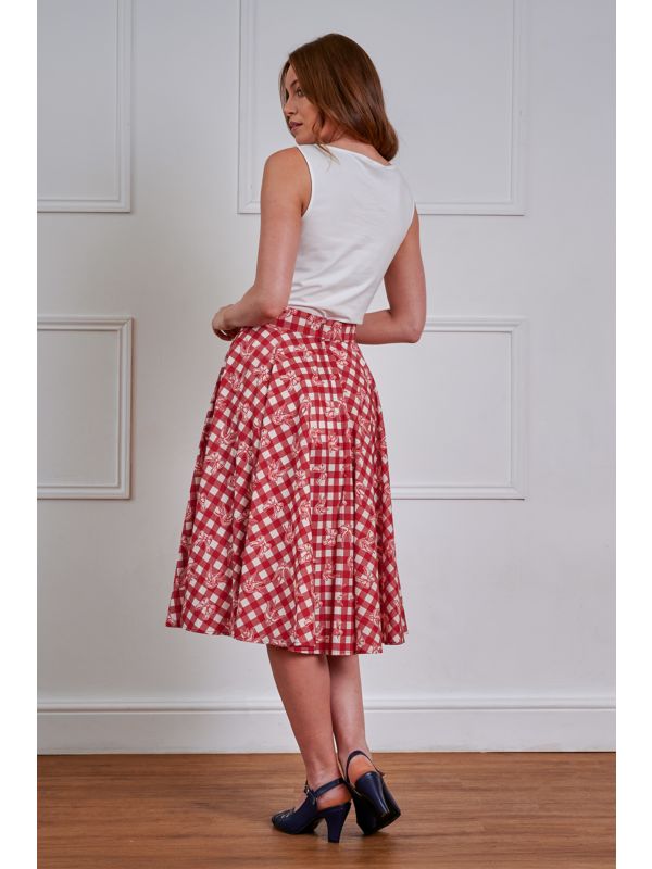 1950's Banned Retro Cary Check And Bow Skirt-Red