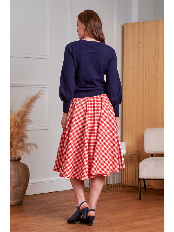 1950's Banned Retro Cary Picnic Check Skirt-Red