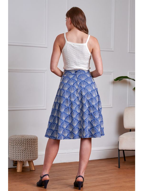 1950's Banned Retro Annie Sea Shell Skirt-Blue