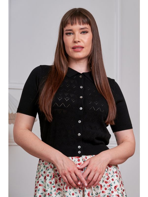 Banned Retro 50s Hearts Waves Cardigan-Black