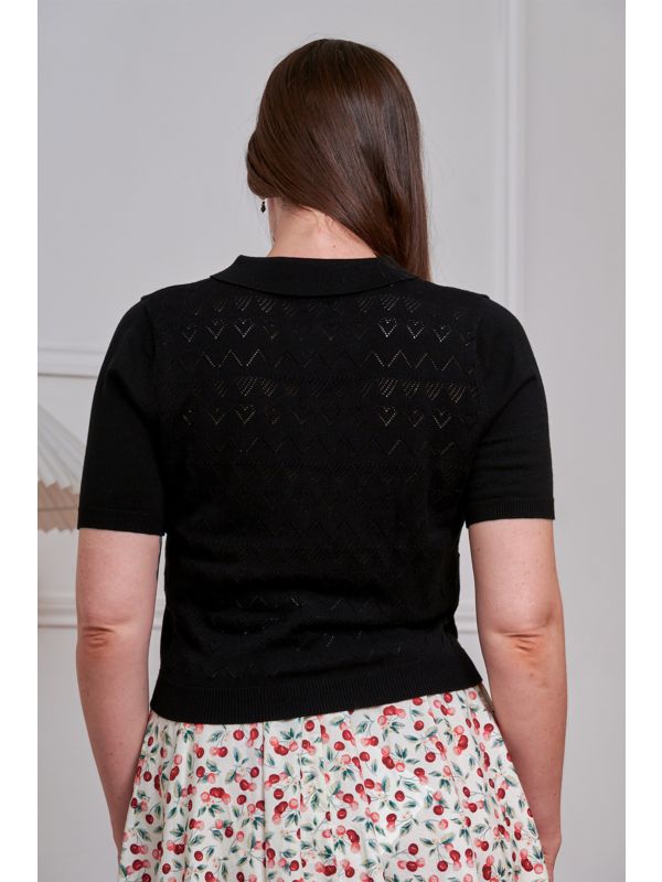 Banned Retro 50s Hearts Waves Cardigan-Black
